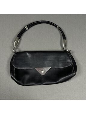 Shoulder Bag Renato Angi Black Leather Silver Hardware